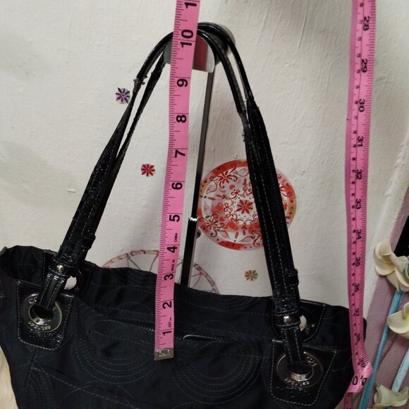 Coach Alex Signature Sateen Tote with Patent Leather Trim - Picture 13 of 14